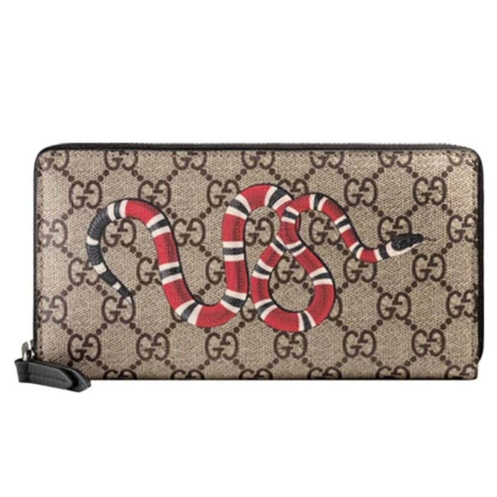 GUCCI GG Supreme Monogram Kingsnake Zip Around Wallet Unisex